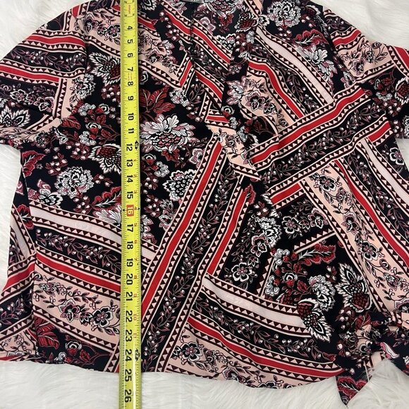 Soho Black & Red Floral Plus Size 2X Faux Wrap Side Tie Blouse Peasant bohemian - Picture 4 of 11